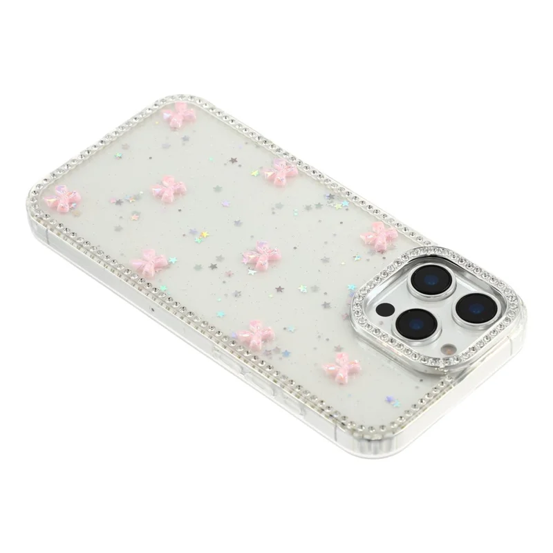 For iPhone 16 Pro Case Rhinestone Aurora Butterfly Bow Glitter TPU + PC IMD Phone Cover - Glitter Little Stars