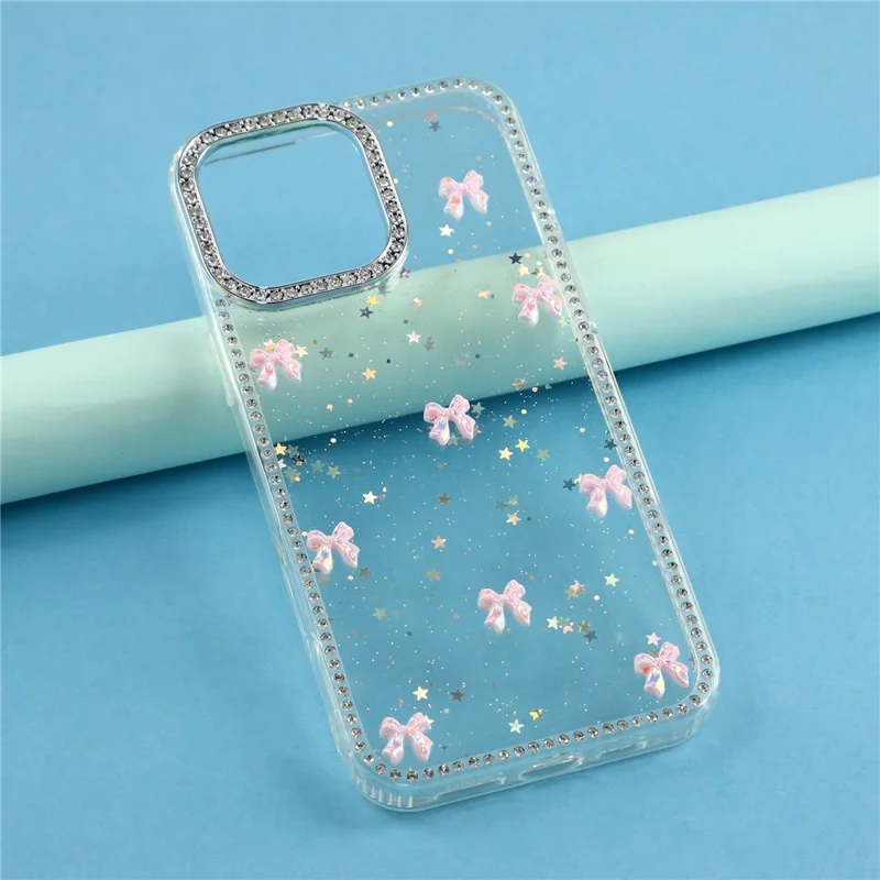 For iPhone 16 Pro Case Rhinestone Aurora Butterfly Bow Glitter TPU + PC IMD Phone Cover - Glitter Little Stars
