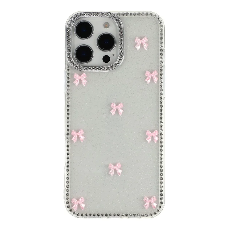 For iPhone 16 Pro Case Rhinestone Aurora Butterfly Bow Glitter TPU + PC IMD Phone Cover - Glitter Transparent