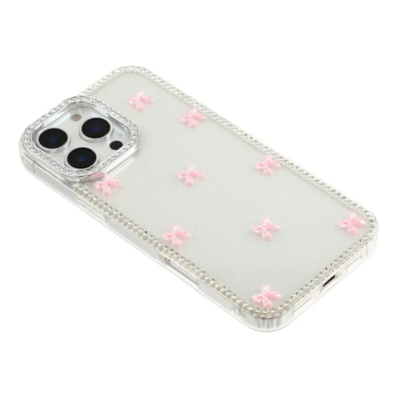 For iPhone 16 Pro Case Rhinestone Aurora Butterfly Bow Glitter TPU + PC IMD Phone Cover - Glitter Transparent