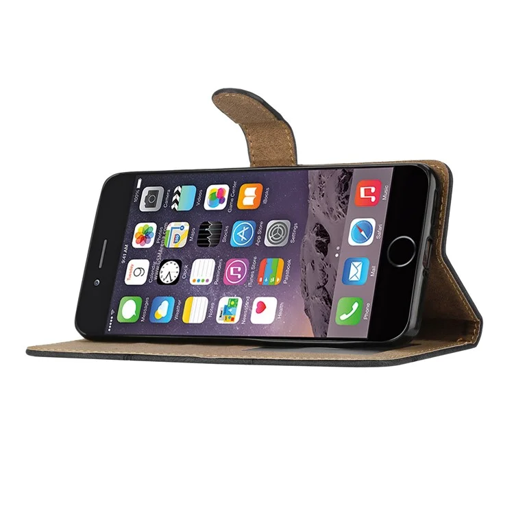 Custodia per telefono per iPhone 6 / 6s / 7 / 8 da 4,7 pollici / iPhone SE (2022) / SE (2020) con linee impresse, custodia antishock con supporto, texture in pelle di cavallo pazzo PU, con tracolla - Nero