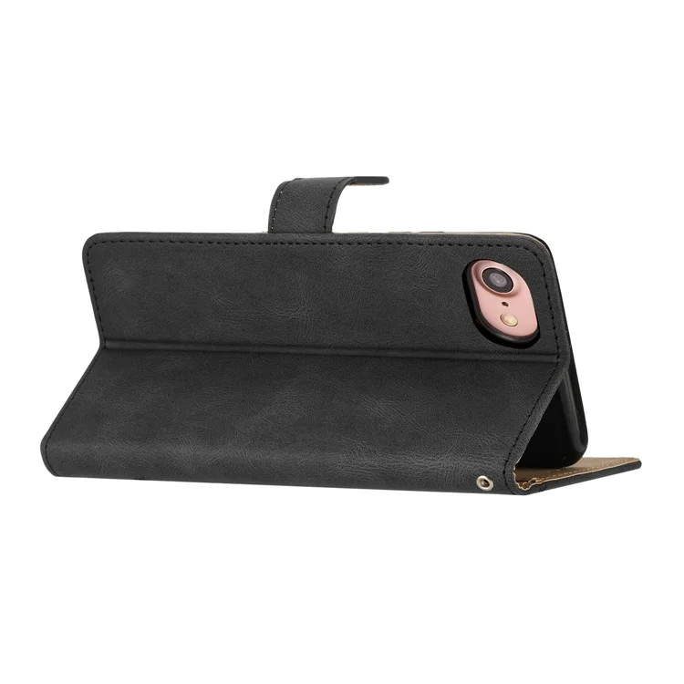 Custodia per telefono per iPhone 6 / 6s / 7 / 8 da 4,7 pollici / iPhone SE (2022) / SE (2020) con linee impresse, custodia antishock con supporto, texture in pelle di cavallo pazzo PU, con tracolla - Nero