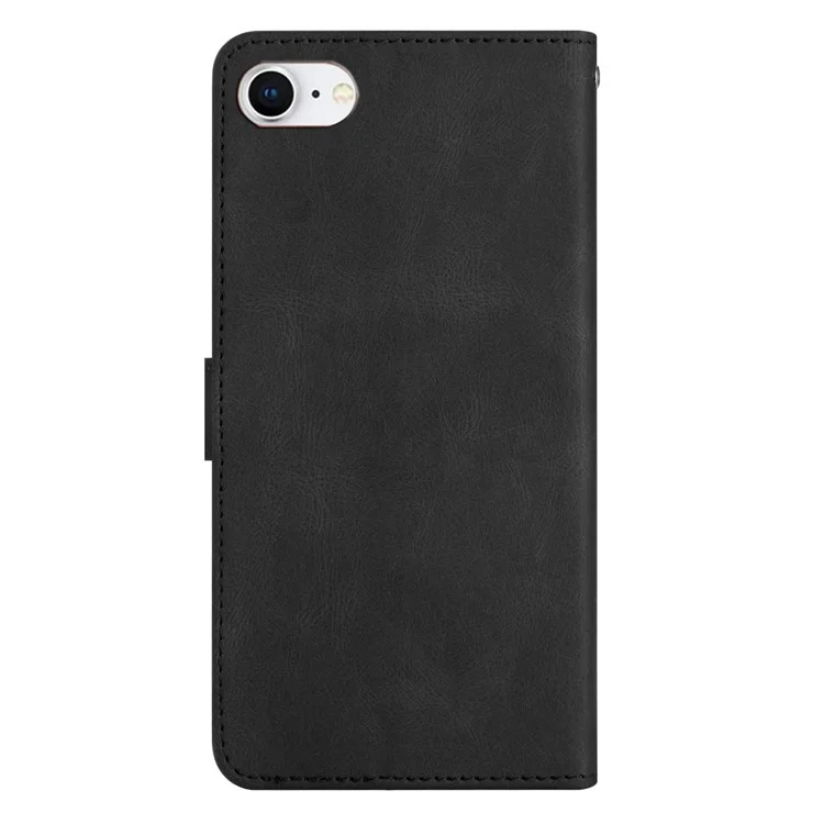 Custodia per telefono per iPhone 6 / 6s / 7 / 8 da 4,7 pollici / iPhone SE (2022) / SE (2020) con linee impresse, custodia antishock con supporto, texture in pelle di cavallo pazzo PU, con tracolla - Nero
