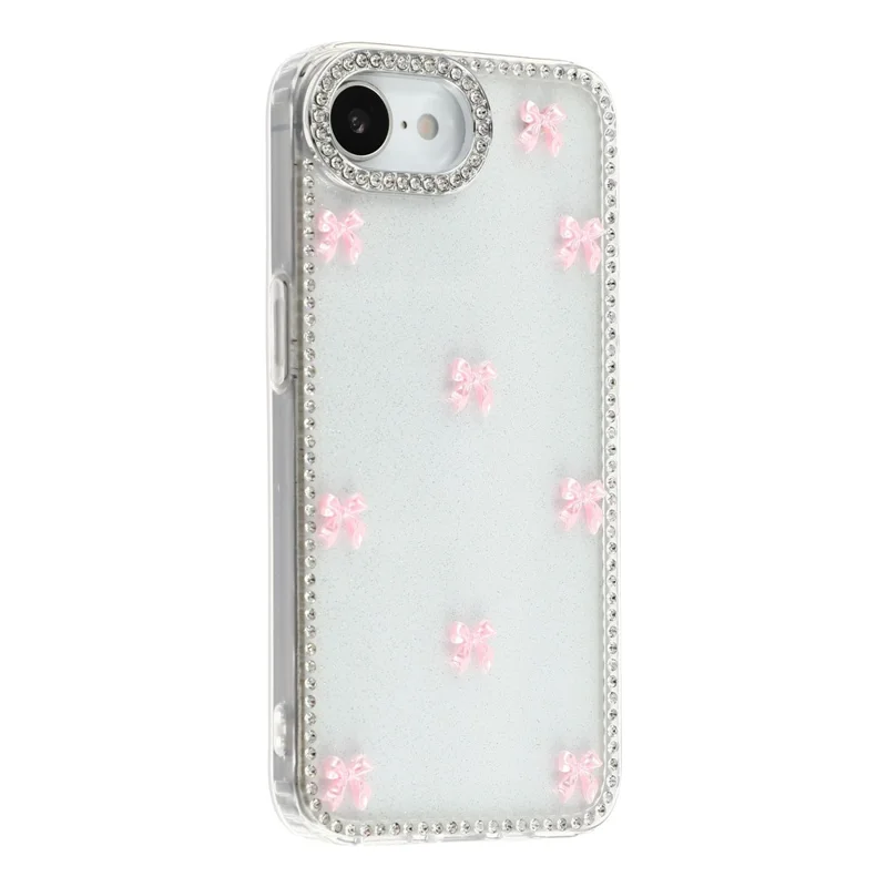 Funda para iPhone 17e / 16e con TPU + PC IMD, diseño de arco de mariposa Aurora, purpurina y diamantes de imitación - Transparente con purpurina
