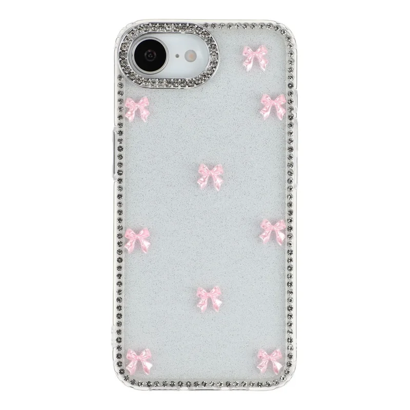 Funda para iPhone 17e / 16e con TPU + PC IMD, diseño de arco de mariposa Aurora, purpurina y diamantes de imitación - Transparente con purpurina