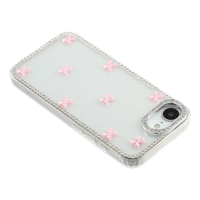 Funda para iPhone 17e / 16e con TPU + PC IMD, diseño de arco de mariposa Aurora, purpurina y diamantes de imitación - Transparente con purpurina