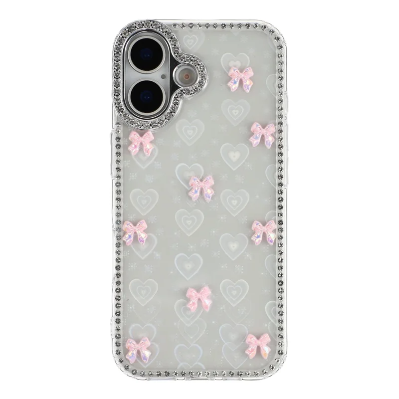 For iPhone 17 Case Rhinestone Aurora Butterfly Bow Glitter TPU + PC IMD Phone Cover - Heart Transparent