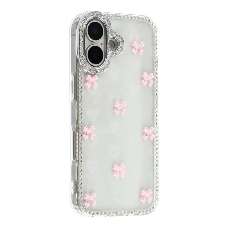 For iPhone 17 Case Rhinestone Aurora Butterfly Bow Glitter TPU + PC IMD Phone Cover - Heart Transparent