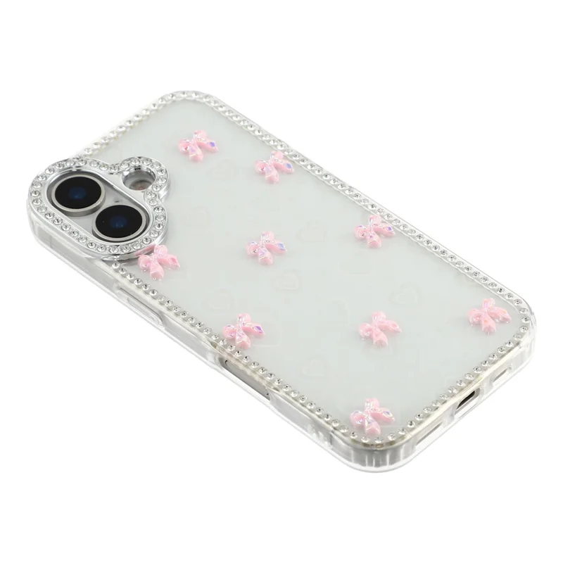 For iPhone 17 Case Rhinestone Aurora Butterfly Bow Glitter TPU + PC IMD Phone Cover - Heart Transparent
