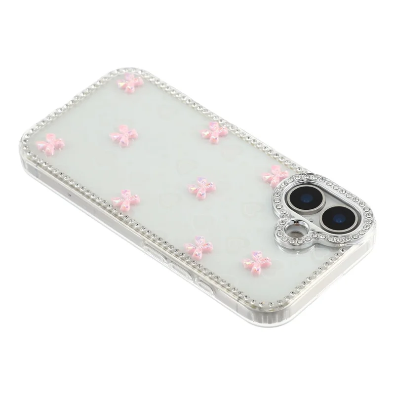 For iPhone 17 Case Rhinestone Aurora Butterfly Bow Glitter TPU + PC IMD Phone Cover - Heart Transparent