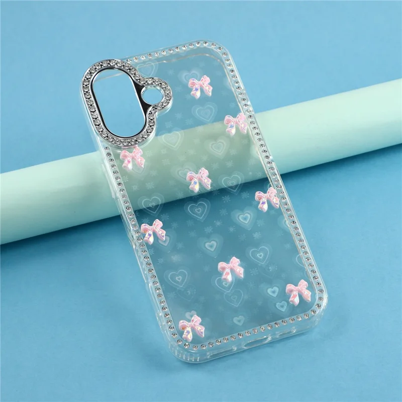 For iPhone 17 Case Rhinestone Aurora Butterfly Bow Glitter TPU + PC IMD Phone Cover - Heart Transparent