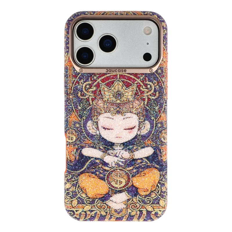 JAUCASE for iPhone 17 Pro Max Magnetic Case Glitter Buddha Pattern Shockproof TPU PC Cover - Orange