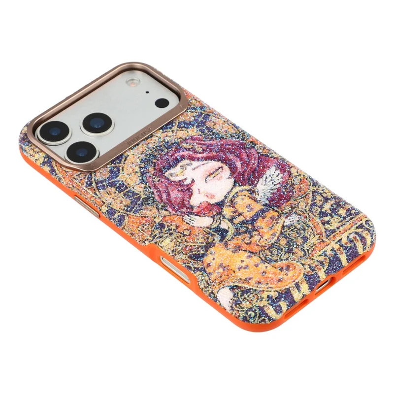 JAUCASE for iPhone 17 Pro Max Magnetic Case Glitter Queen Pattern Shockproof TPU PC Cover - Orange