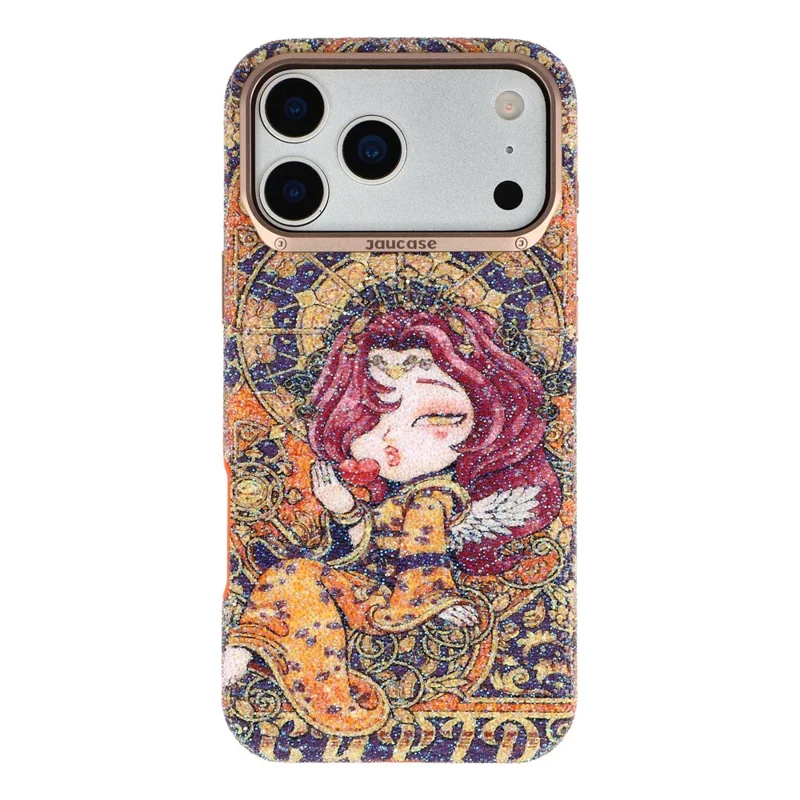 JAUCASE for iPhone 17 Pro Magnetic Case Glitter Queen Pattern Shockproof TPU PC Cover - Orange