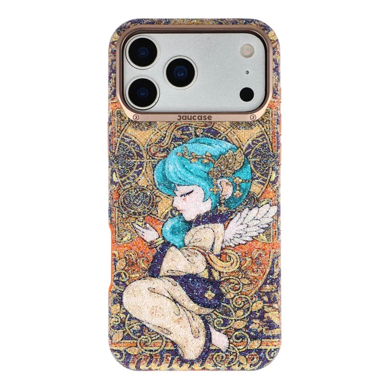 JAUCASE for iPhone 17 Pro Max Magnetic Case Glitter Angel Pattern Shockproof TPU PC Cover - Orange