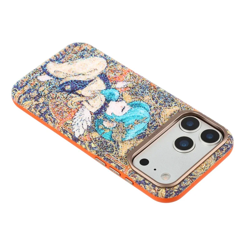 JAUCASE for iPhone 17 Pro Magnetic Case Glitter Angel Pattern Shockproof TPU PC Cover - Orange