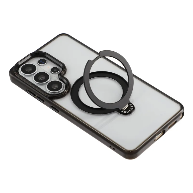 JAUCASE For Samsung Galaxy S26 Ultra Case with Rotating Kickstand TPU + PC Clear Phone Back Cover - Transparent Black