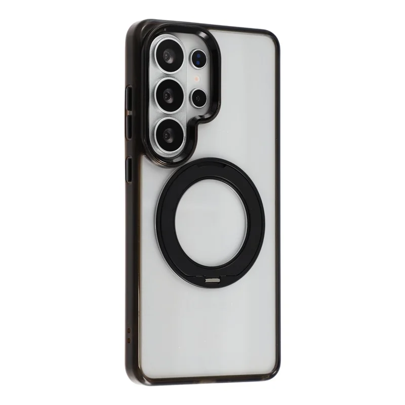 JAUCASE for Samsung Galaxy S26 Ultra Magnetic Case with 360° Rotating Ring Stand Clear TPU PC Shockproof Protective Cover - Transparent Black