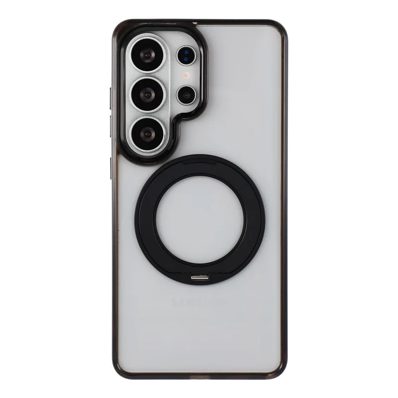 JAUCASE for Samsung Galaxy S26 Ultra Magnetic Case with 360° Rotating Ring Stand Clear TPU PC Shockproof Protective Cover - Transparent Black