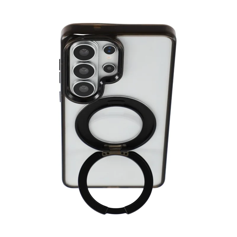 JAUCASE for Samsung Galaxy S26 Ultra Magnetic Case with 360° Rotating Ring Stand Clear TPU PC Shockproof Protective Cover - Transparent Black