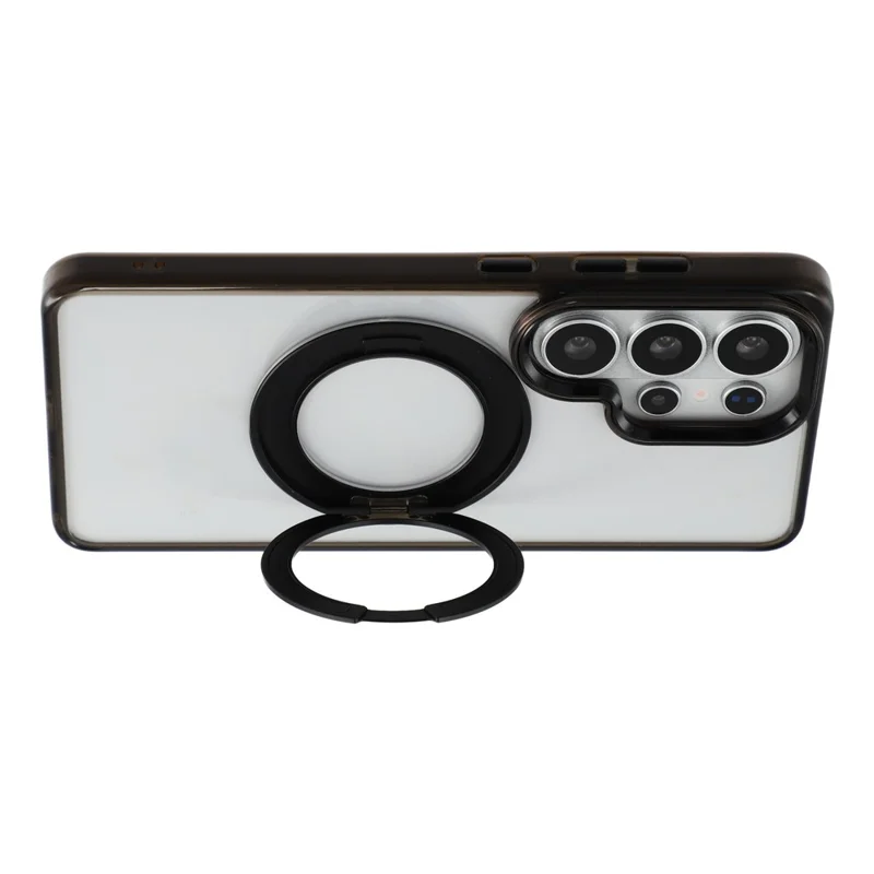JAUCASE for Samsung Galaxy S26 Ultra Magnetic Case with 360° Rotating Ring Stand Clear TPU PC Shockproof Protective Cover - Transparent Black
