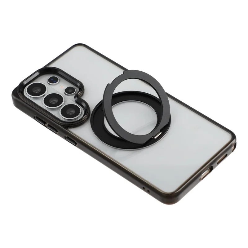 JAUCASE for Samsung Galaxy S26 Ultra Magnetic Case with 360° Rotating Ring Stand Clear TPU PC Shockproof Protective Cover - Transparent Black