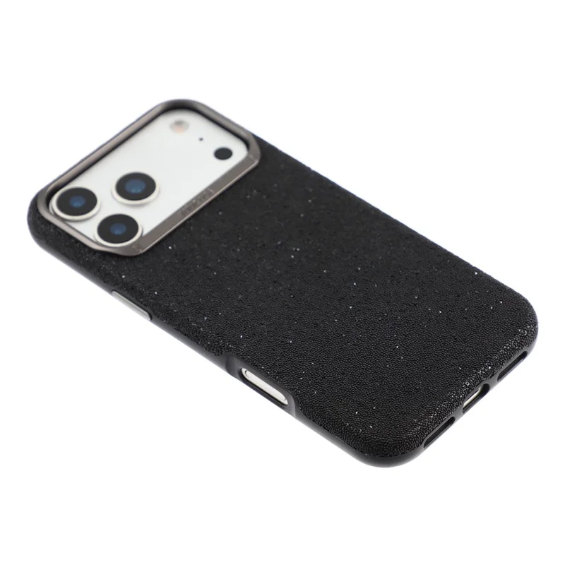 JAUCASE for iPhone 17 Pro Magnetic Case Glitter Caviar Craft Finish Shockproof TPU PC Cover - Black