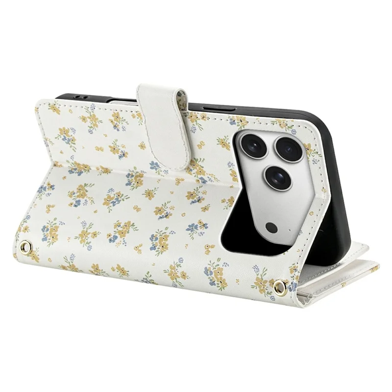 For iPhone 17 Pro Max Leather Case with Wrist Strap  /  Shoulder Strap Rhombic Floral Pattern Zipper Wallet Phone Cover - A5