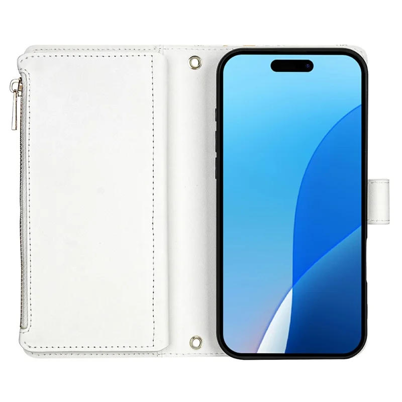 For iPhone 17 Pro Leather Case with Wrist Strap  /  Shoulder Strap Rhombic Floral Pattern Zipper Wallet Phone Cover - A5