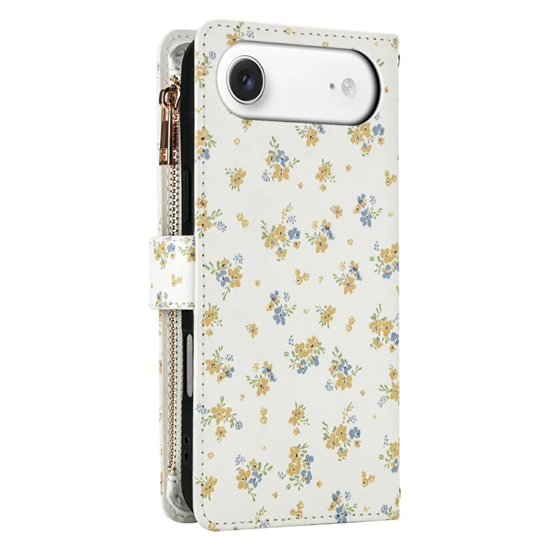 For iPhone Air Leather Case with Wrist Strap  /  Shoulder Strap Rhombic Floral Pattern Zipper Wallet Phone Cover - A1