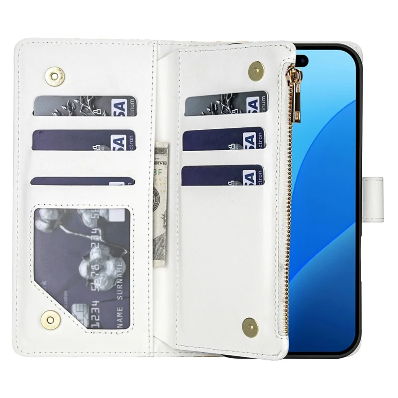 For iPhone Air Leather Case with Wrist Strap  /  Shoulder Strap Rhombic Floral Pattern Zipper Wallet Phone Cover - A1