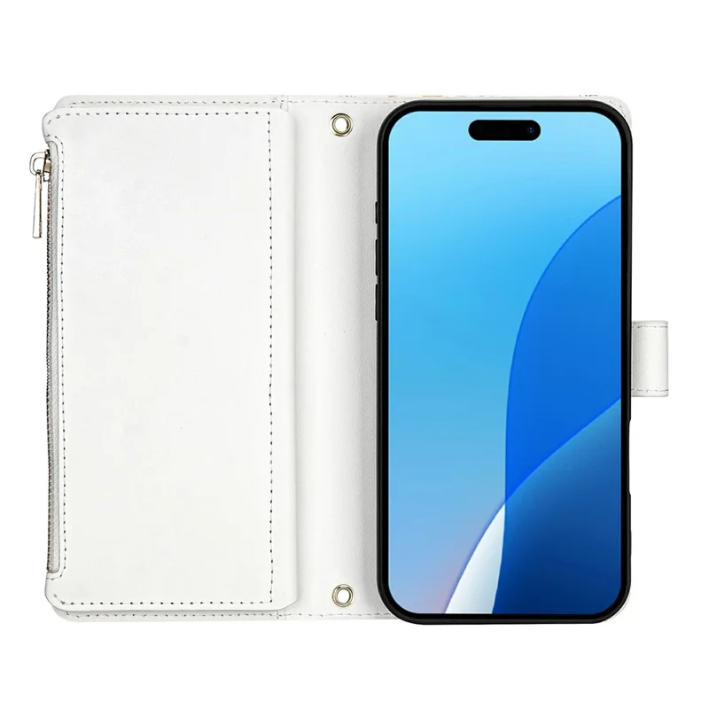 For iPhone Air Leather Case with Wrist Strap  /  Shoulder Strap Rhombic Floral Pattern Zipper Wallet Phone Cover - A1