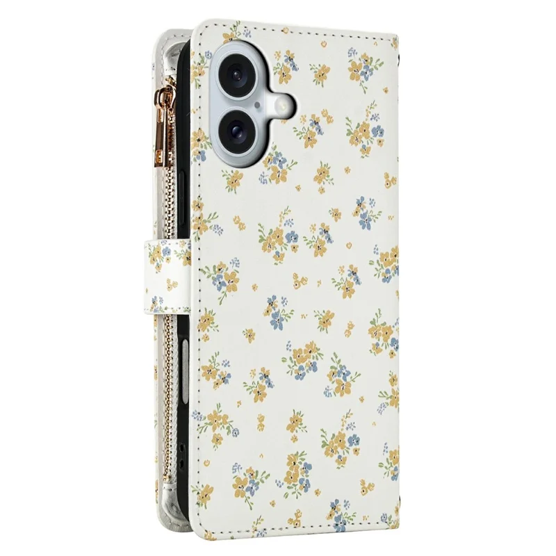 For iPhone 17 Leather Case with Wrist Strap  /  Shoulder Strap Rhombic Floral Pattern Zipper Wallet Phone Cover - A5