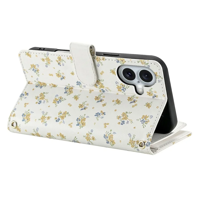 For iPhone 17 Leather Case with Wrist Strap  /  Shoulder Strap Rhombic Floral Pattern Zipper Wallet Phone Cover - A5