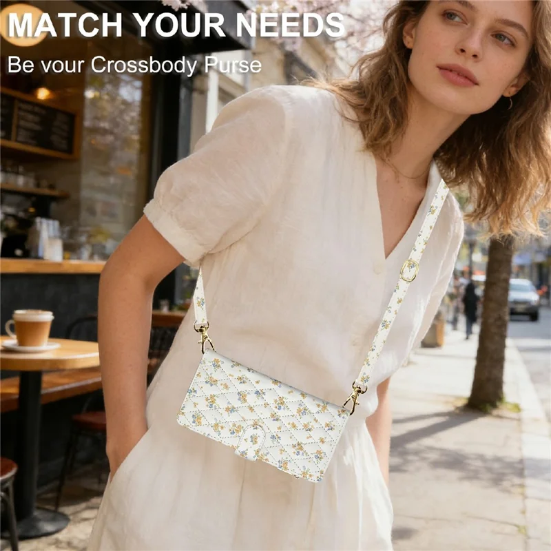 For iPhone 17 Leather Case with Wrist Strap  /  Shoulder Strap Rhombic Floral Pattern Zipper Wallet Phone Cover - A5