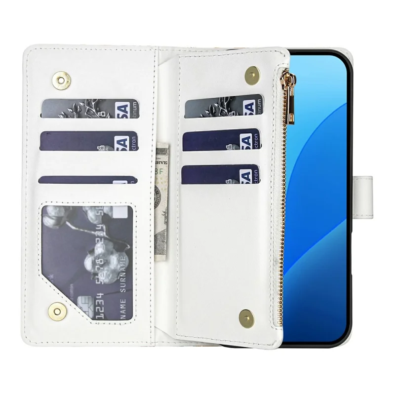 For Samsung Galaxy S26 Ultra Leather Case with Wrist Strap  /  Shoulder Strap Rhombic Floral Pattern Zipper Wallet Phone Cover - A5