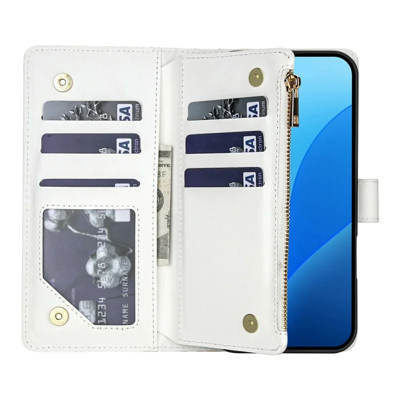 For Samsung Galaxy S26+ Leather Case with Wrist Strap  /  Shoulder Strap Rhombic Floral Pattern Zipper Wallet Phone Cover - A5