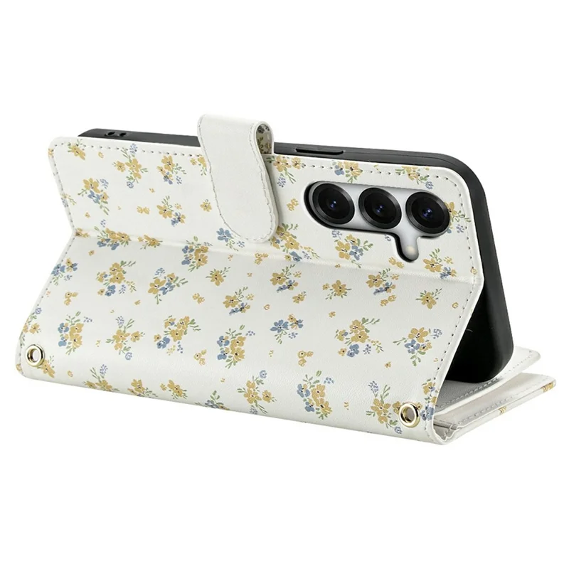 For Samsung Galaxy S26+ Leather Case with Wrist Strap  /  Shoulder Strap Rhombic Floral Pattern Zipper Wallet Phone Cover - A5