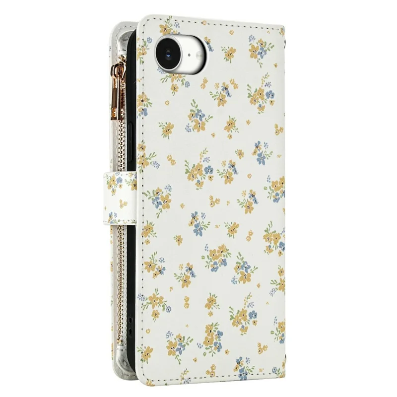 For iPhone 17e  /  16e Leather Case with Wrist Strap  /  Shoulder Strap Rhombic Floral Pattern Zipper Wallet Phone Cover - A5