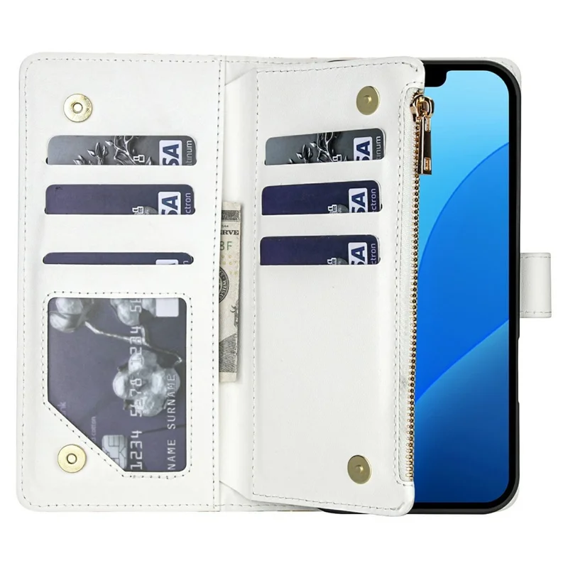 For iPhone 17e  /  16e Leather Case with Wrist Strap  /  Shoulder Strap Rhombic Floral Pattern Zipper Wallet Phone Cover - A5