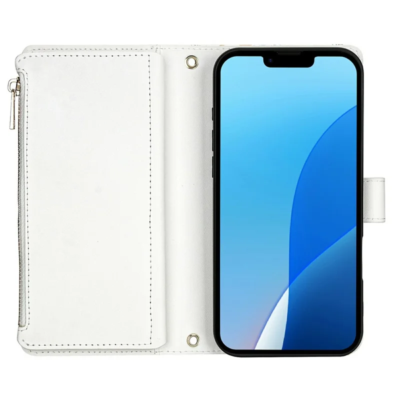 For iPhone 17e  /  16e Leather Case with Wrist Strap  /  Shoulder Strap Rhombic Floral Pattern Zipper Wallet Phone Cover - A5