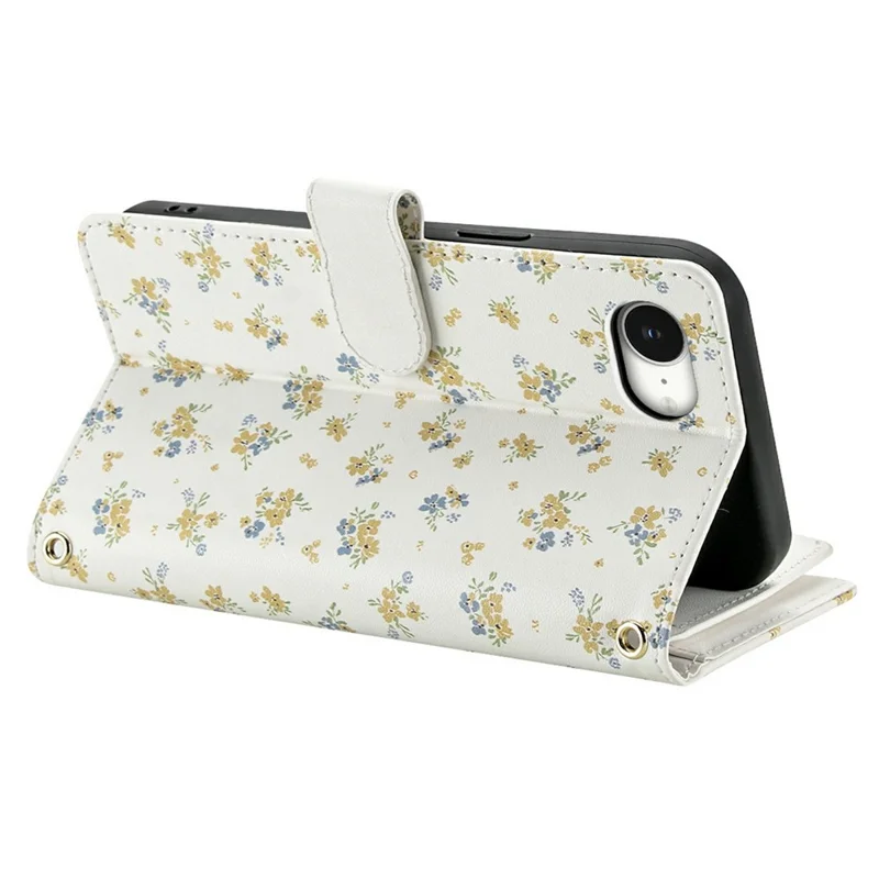 For iPhone 17e  /  16e Leather Case with Wrist Strap  /  Shoulder Strap Rhombic Floral Pattern Zipper Wallet Phone Cover - A5