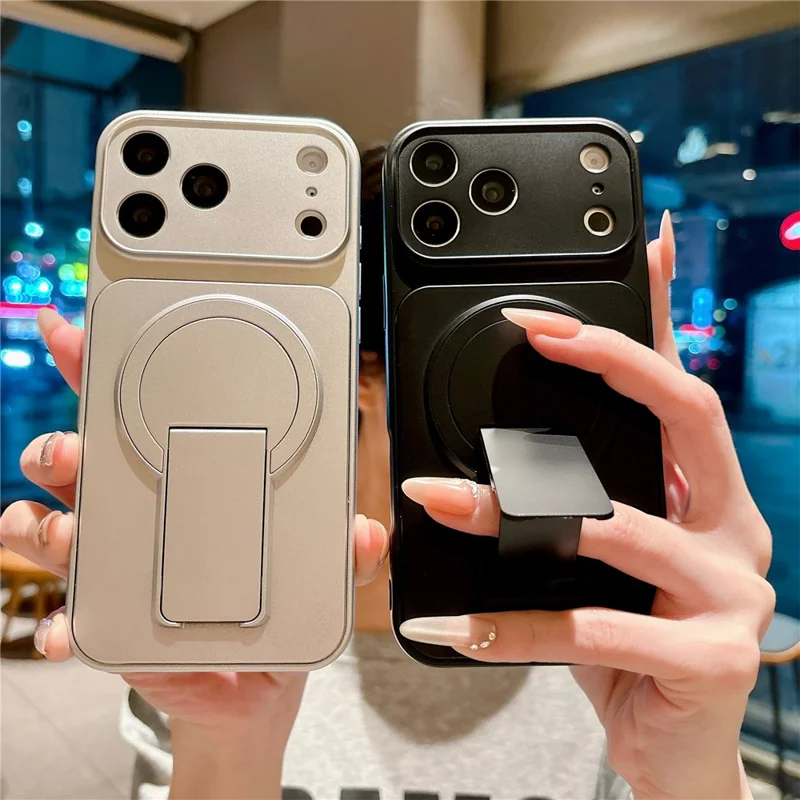 For iPhone 17 Pro Max Magnetic Cell Phone Case with Pop-Out Kickstand TPU PC Back Cover Compatible with Magsafe - Silver