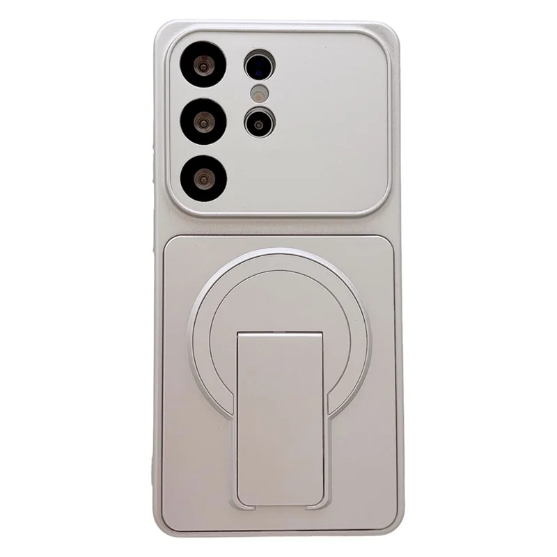For Samsung Galaxy S26 Ultra Magnetic Cell Phone Case with Foldable Kickstand TPU PC Back Cover - Silver