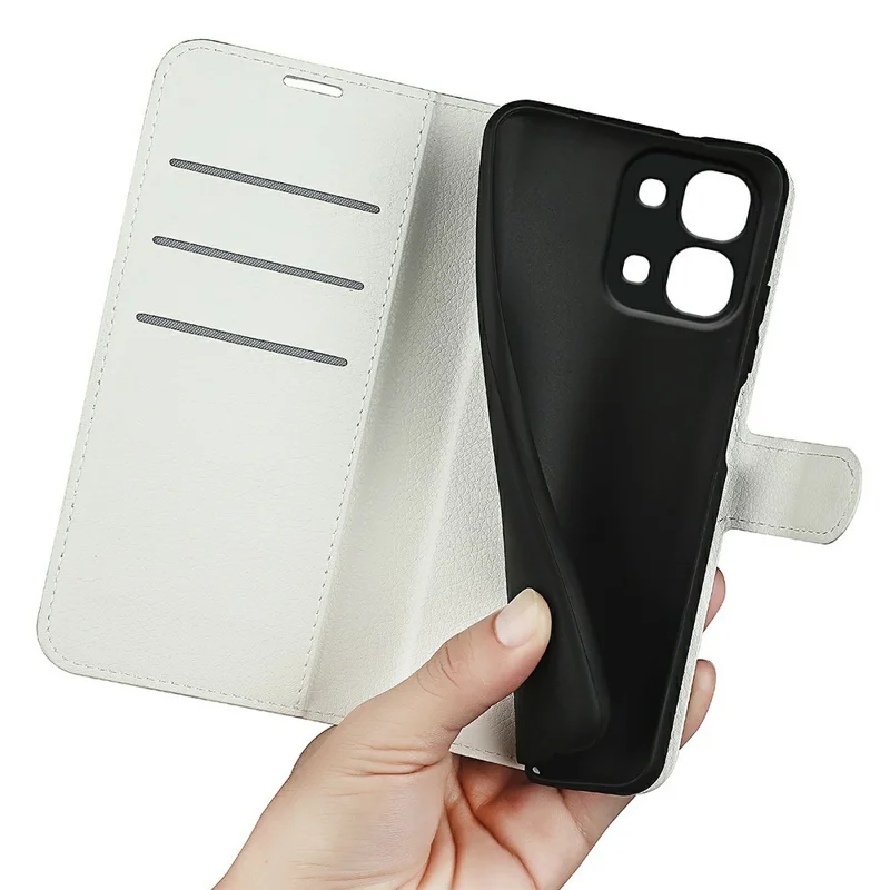 AMORUS For Oppo A6 Pro 5G  /  A6 Pro 4G Wallet Case Litchi Texture Shockproof Leather Flip Stand Phone Cover - White