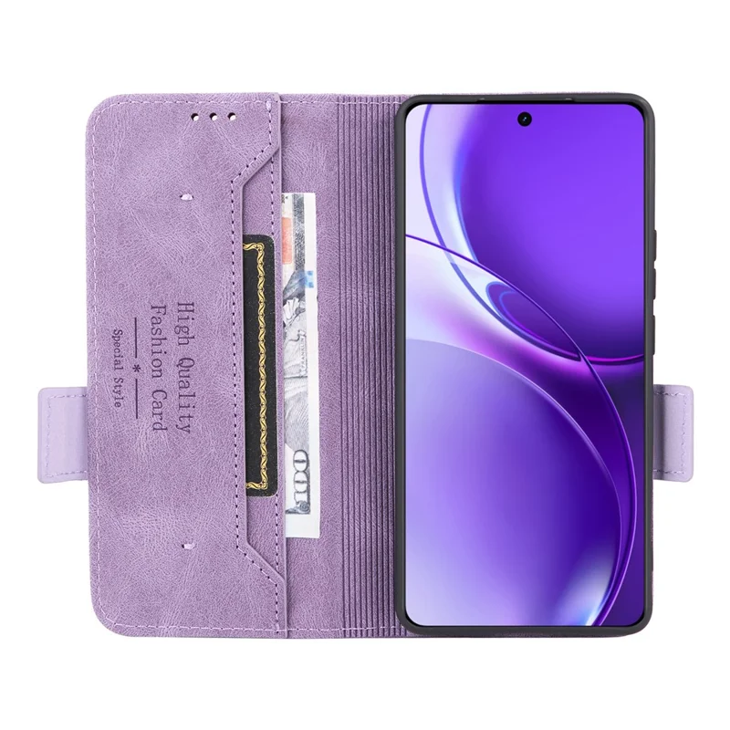Til Realme P4 Power 5G Case Læder Wallet Flip Telefonbeskyttelse med Hardwaredekoration - Lilla