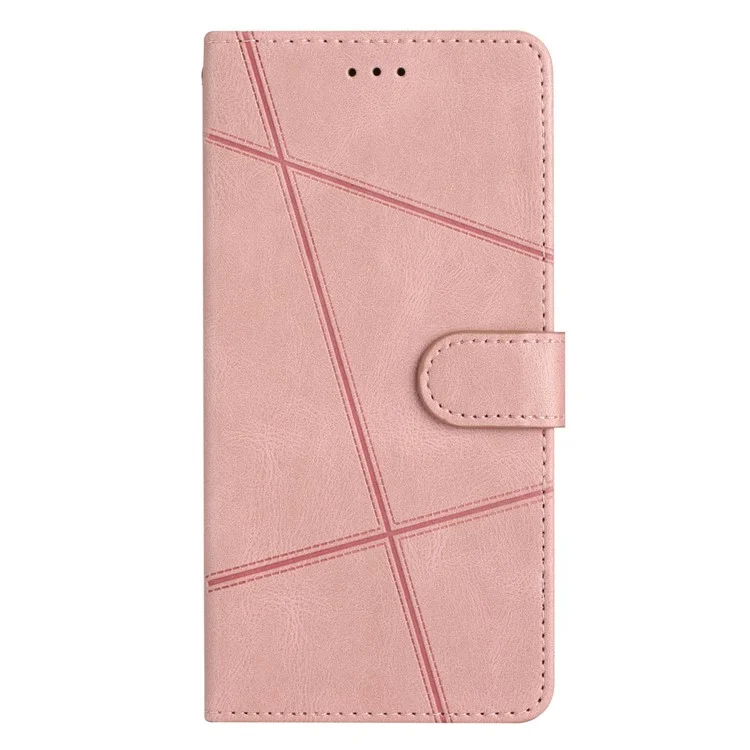 Per iPhone 14 Pro Max Crazy Horse Texture PU Leather Flip Case Imprinted Lines Stand Wallet Folio Cover with Strap - Rose Gold