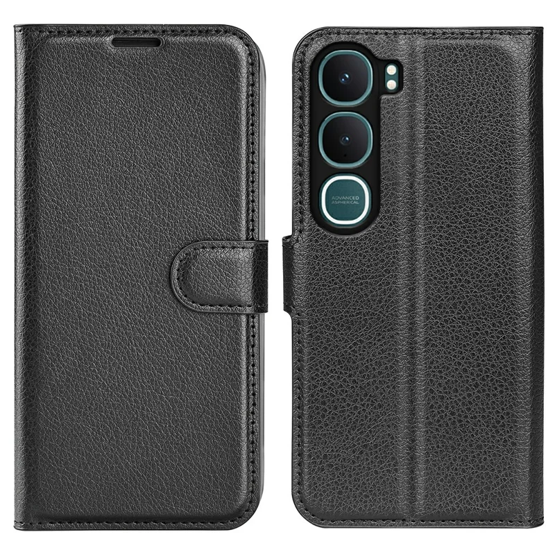AMORUS For vivo Y31 5G Wallet Case Litchi Texture Shockproof Leather Flip Stand Phone Cover - Black