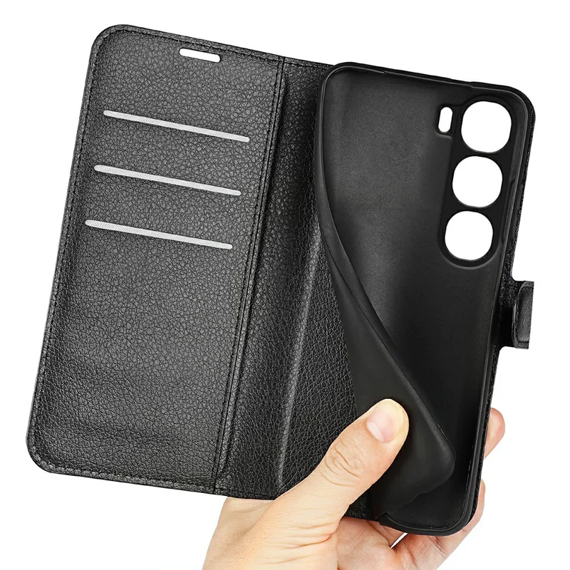 AMORUS For vivo Y31 5G Wallet Case Litchi Texture Shockproof Leather Flip Stand Phone Cover - Black