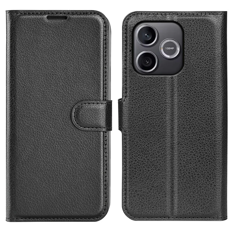 AMORUS etui portfelowe na Honor 600 Lite 5G, skórzane etui typu folio z tekurą litchi, odporno na wstrząsy, z podpiętą podstawką - Czarny